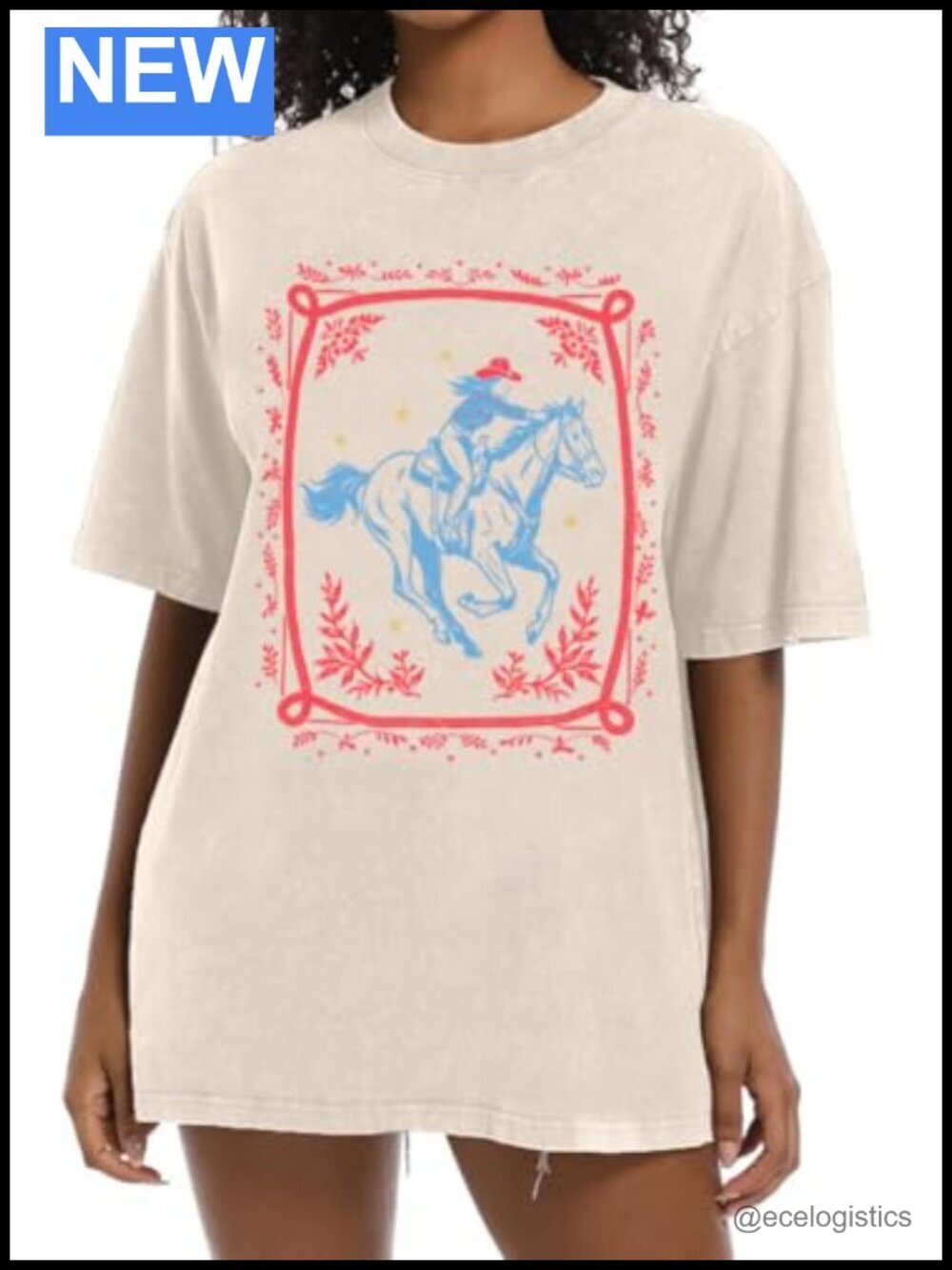 Oversized Western Graphic Tee Acid Wash Cotton T-Shirt